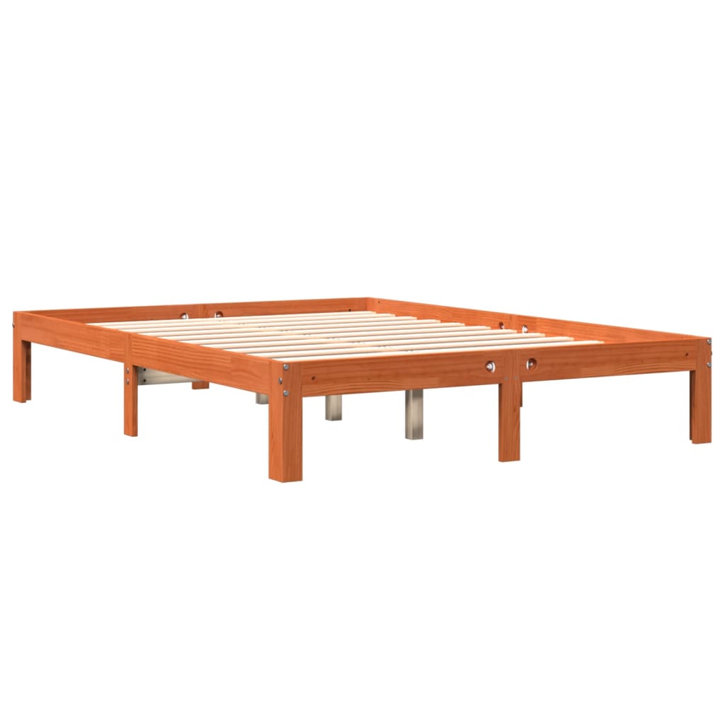 Bed frame without mattress brown wax 135x190cm solid pine wood