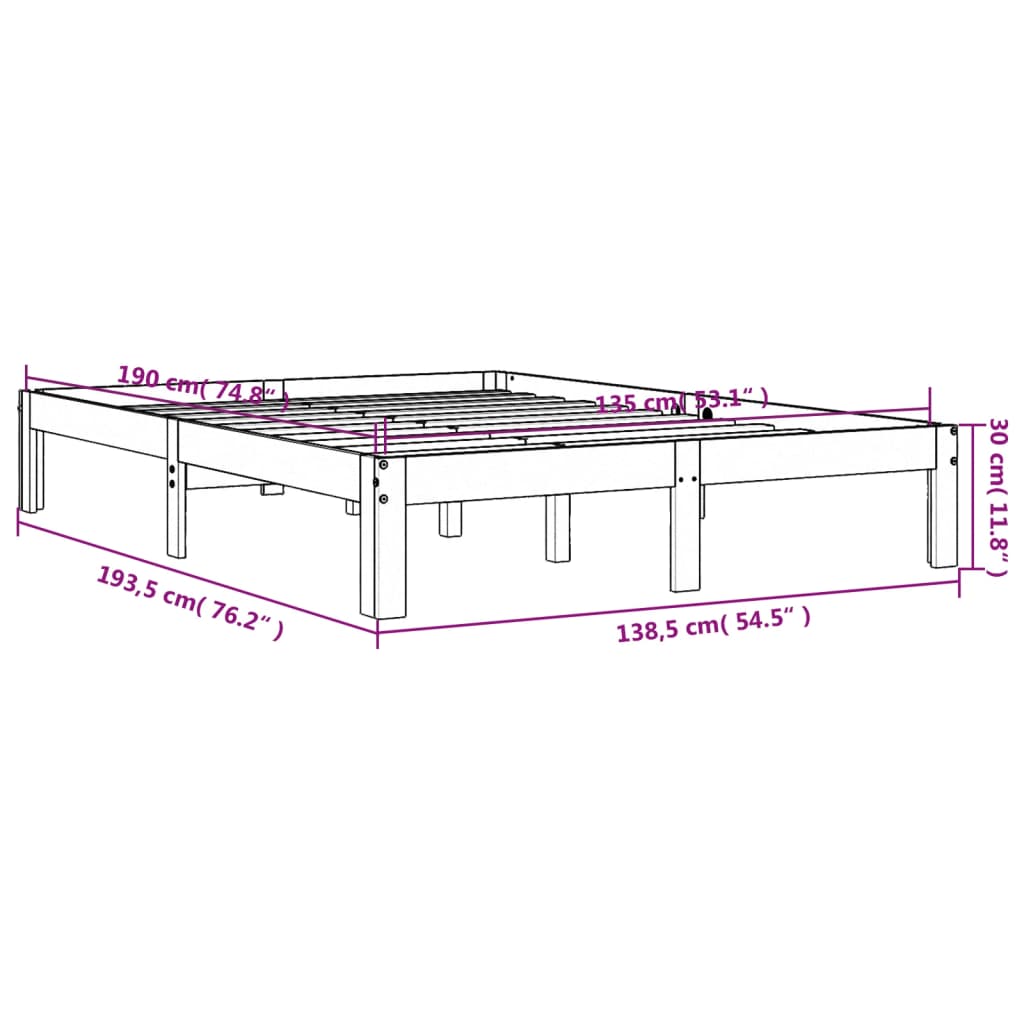 Bettgestell ohne Matratze, braunes Wachs, 135 x 190 cm, massives Kiefernholz