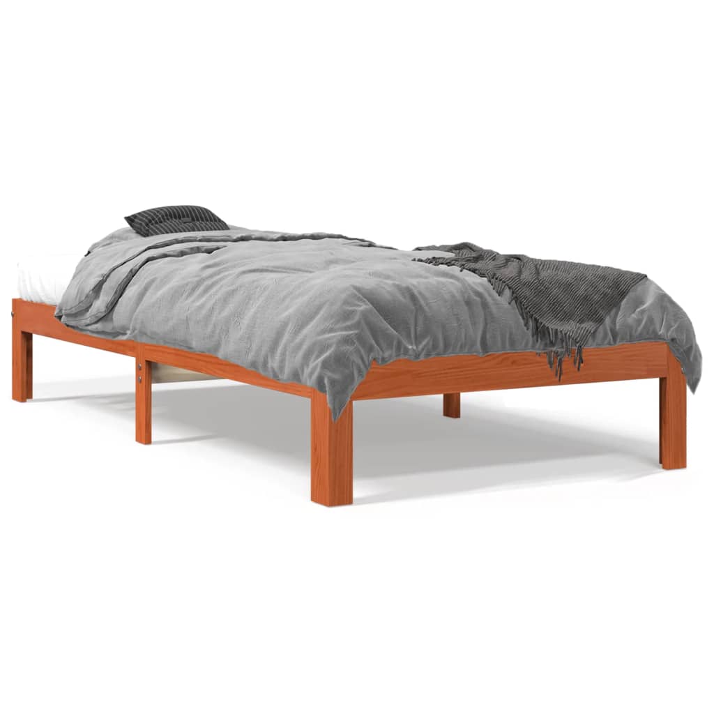 Bed frame without mattress brown wax 90x200 cm solid pine wood