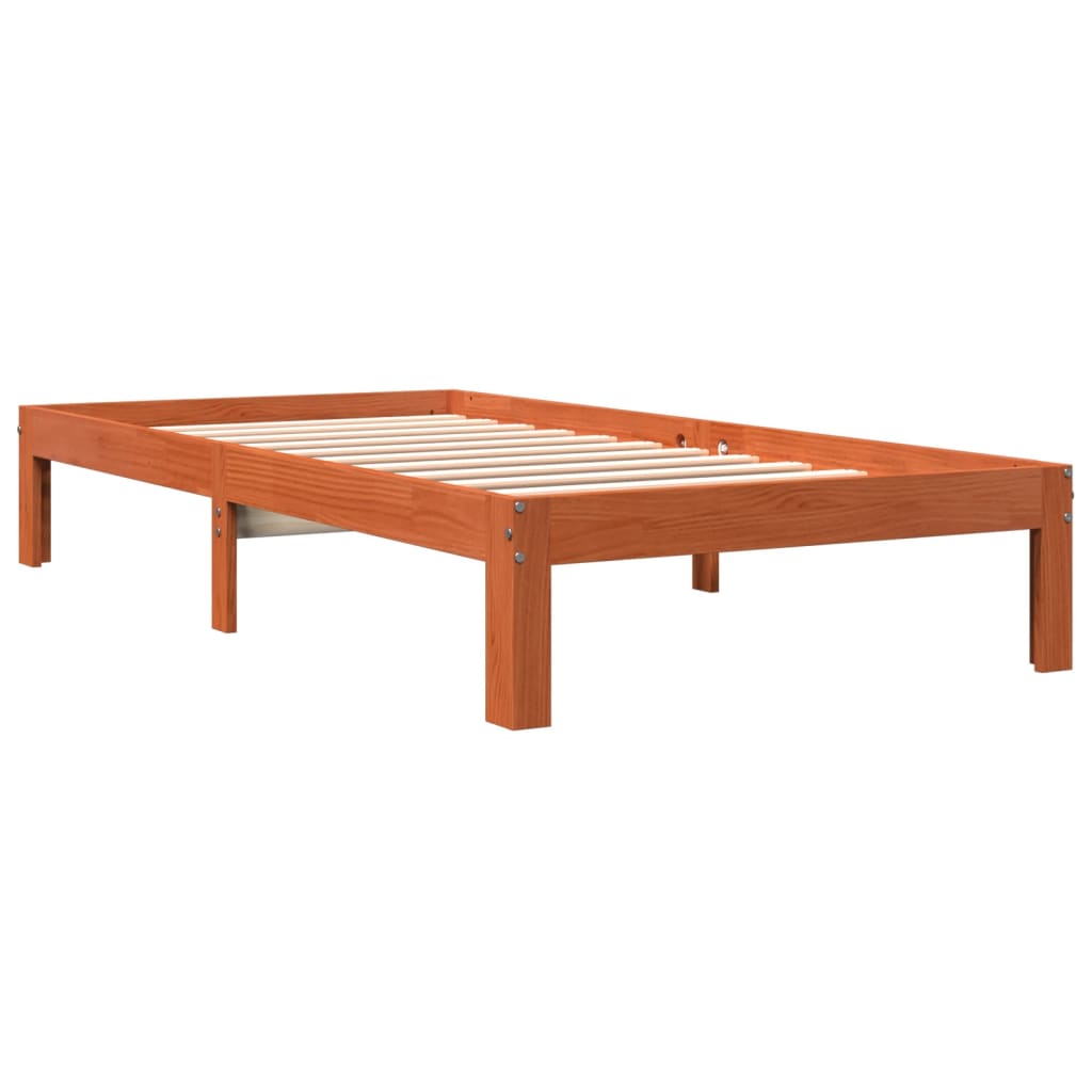 Bed frame without mattress brown wax 90x200 cm solid pine wood