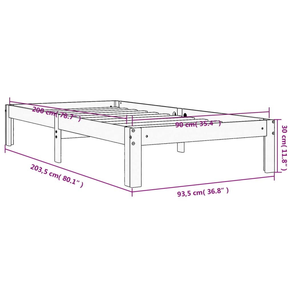 Bed frame without mattress brown wax 90x200 cm solid pine wood