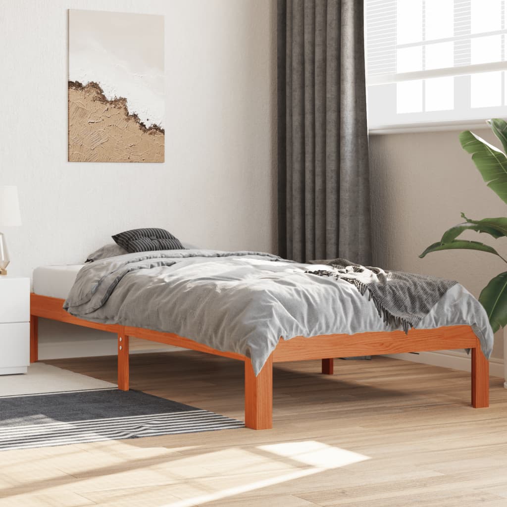 Bed frame without mattress brown wax 90x200 cm solid pine wood