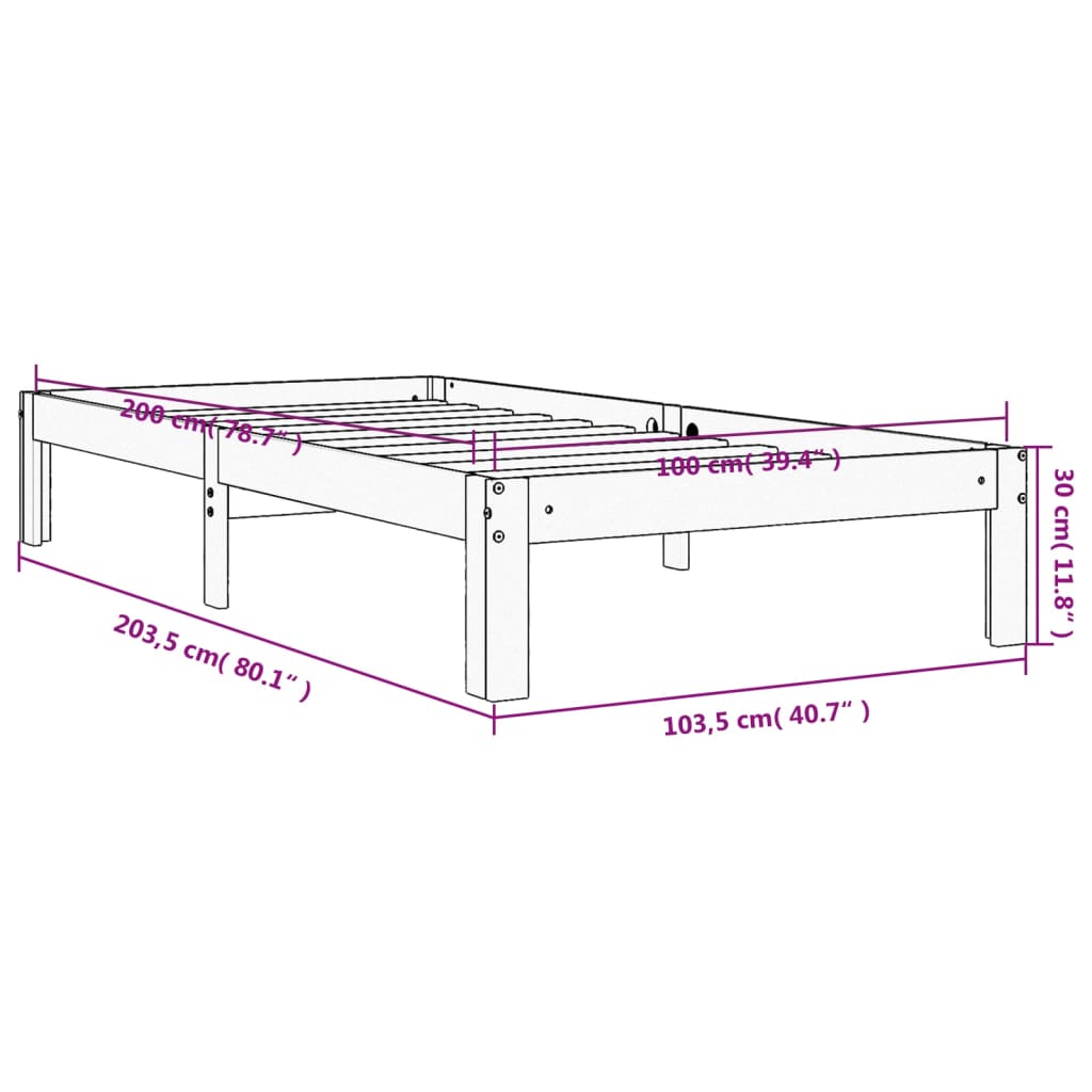 Bettgestell ohne Matratze, braunes Wachs, 100 x 200 cm, massives Kiefernholz