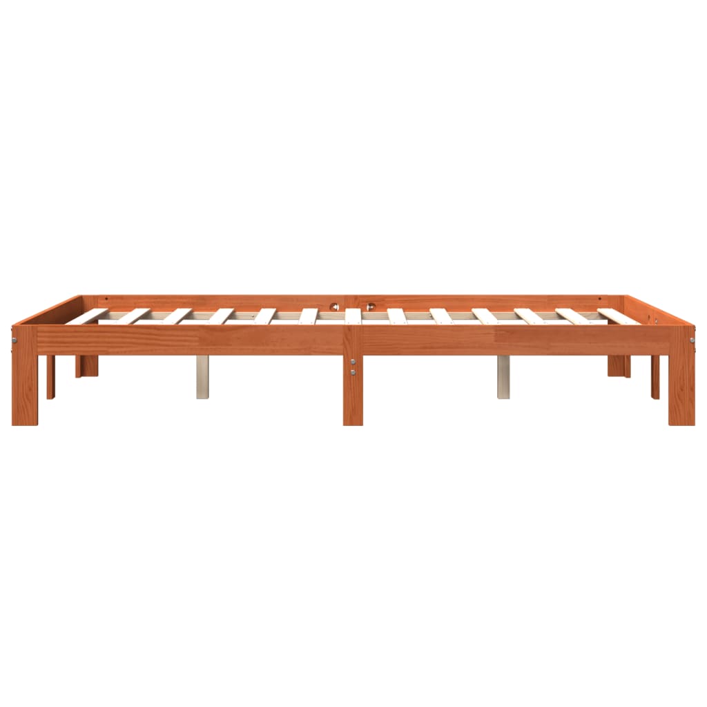 Bed frame without mattress brown wax 140x200cm solid pine wood