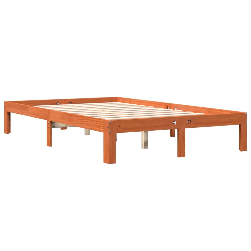 Bed frame without mattress brown wax 140x200cm solid pine wood