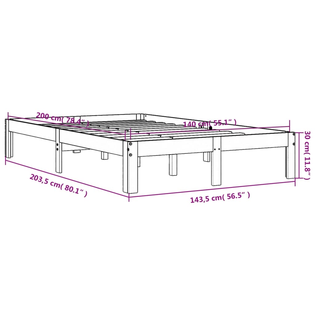 Bed frame without mattress brown wax 140x200cm solid pine wood