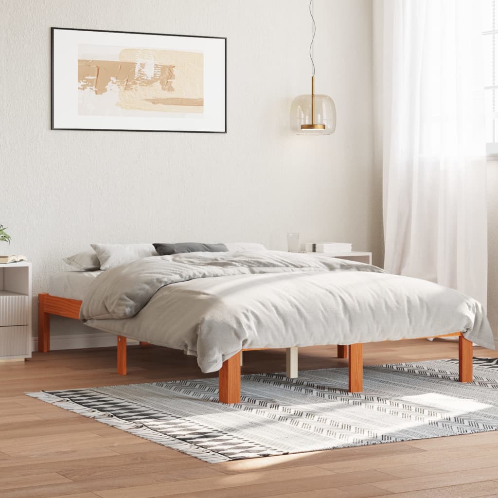 Bed frame without mattress brown wax 140x200cm solid pine wood