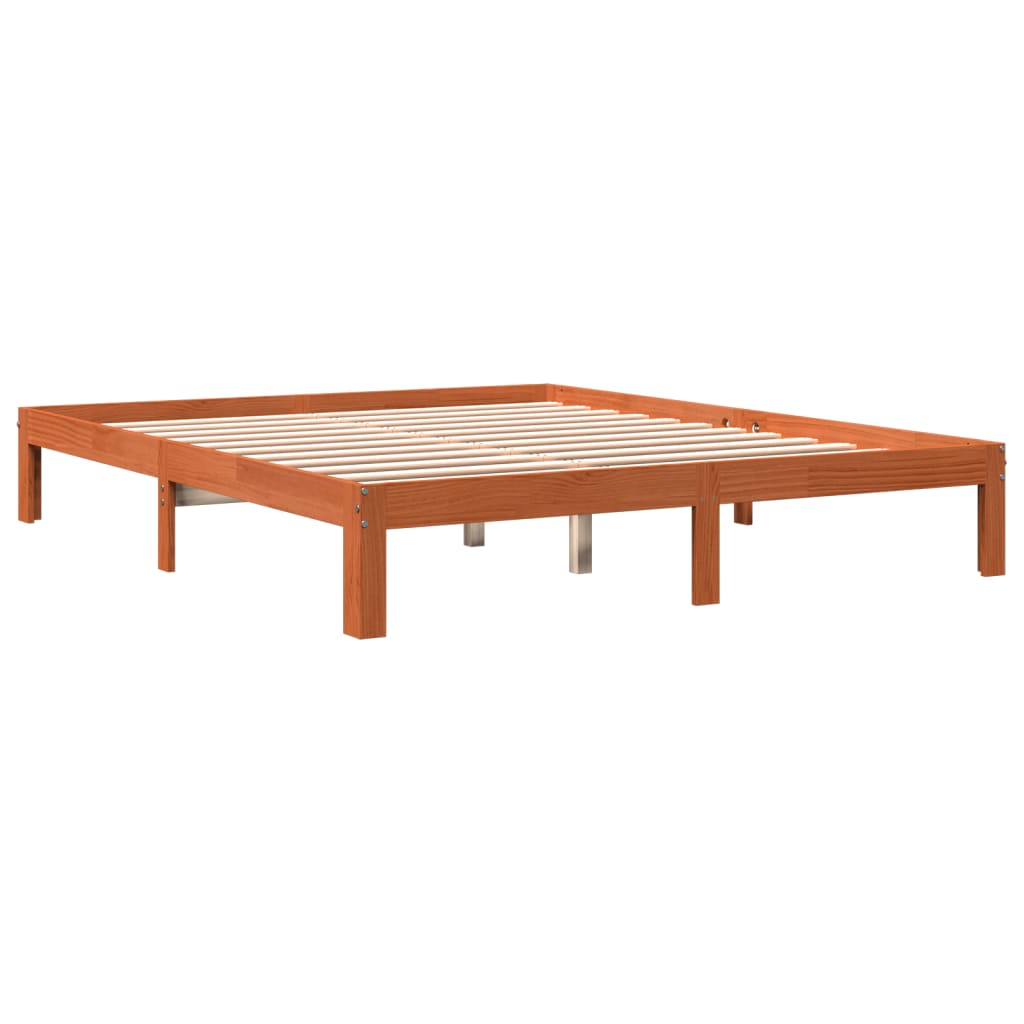 Bed frame without mattress brown wax 180x200cm solid pine wood