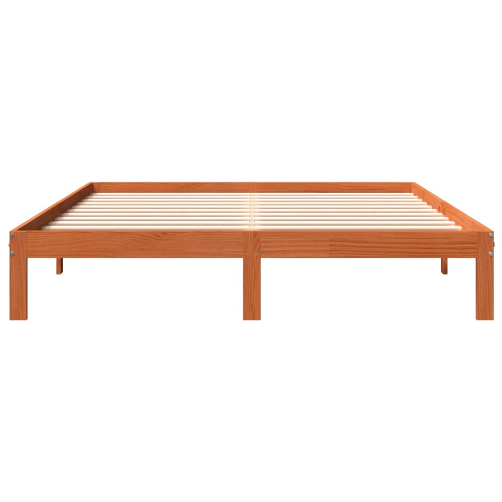 Bed frame without mattress brown wax 180x200cm solid pine wood