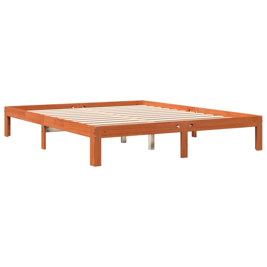 Bed frame without mattress brown wax 180x200cm solid pine wood