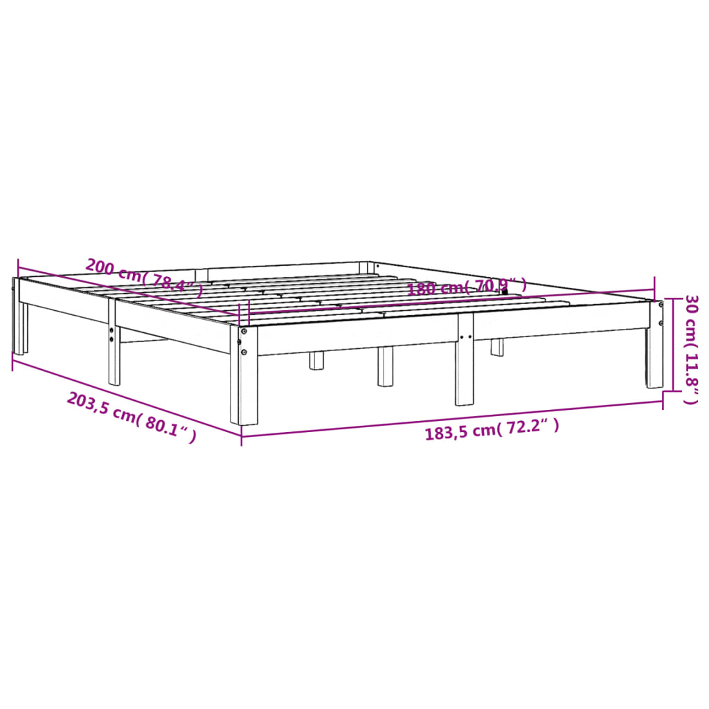 Bed frame without mattress brown wax 180x200cm solid pine wood