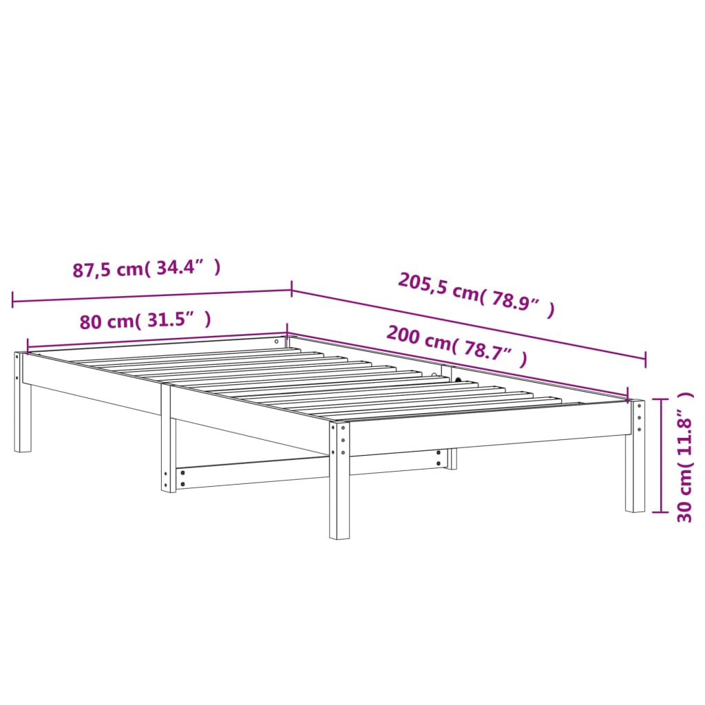 Day bed without mattress brown wax 80x200 cm solid pine wood