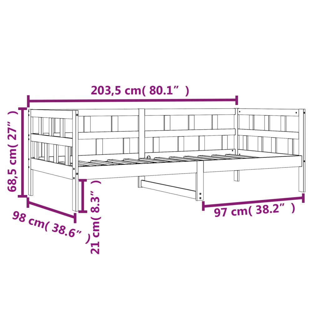 Lit de jour sans matelas cire marron 90x200 cm bois pin massif