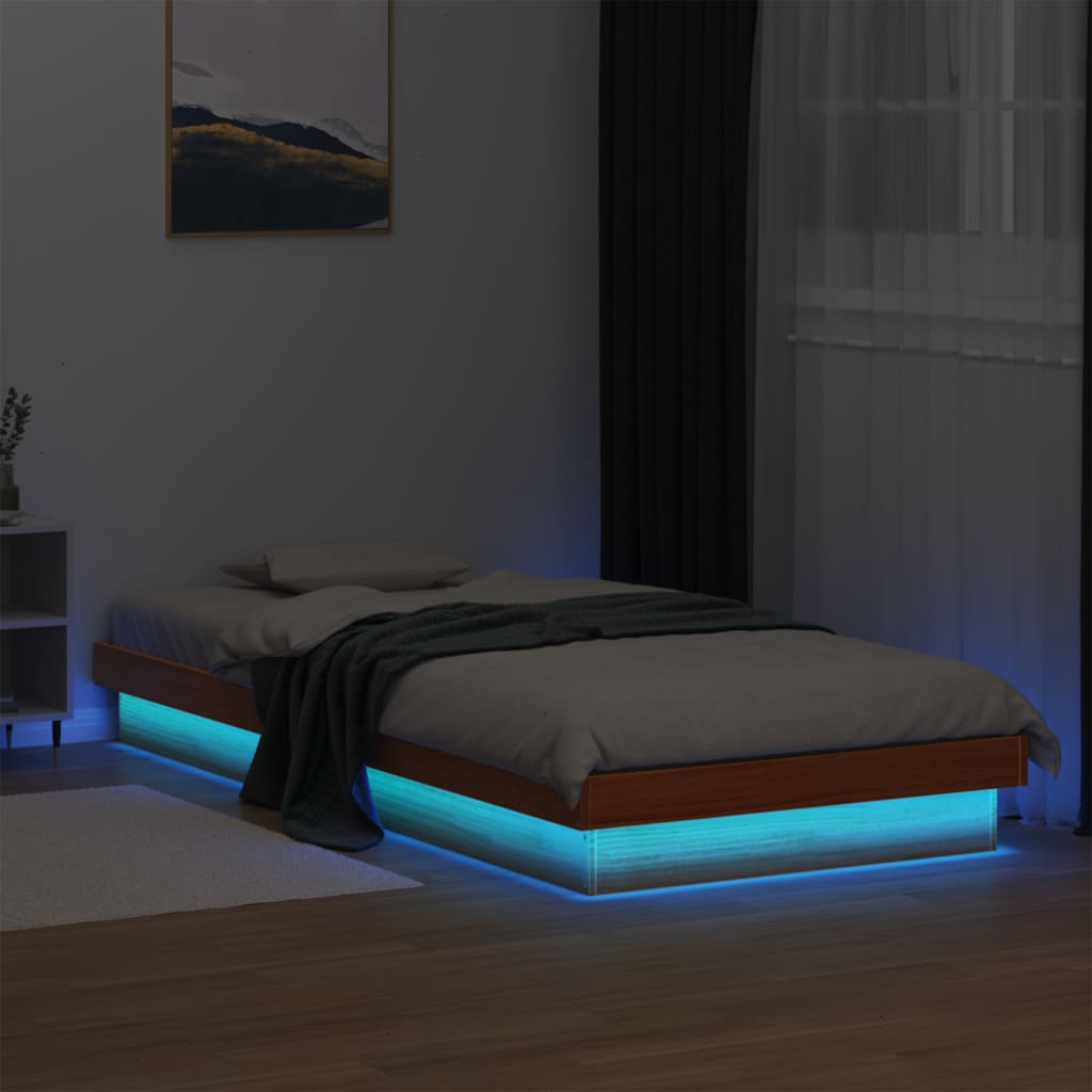 LED bed frame without mattress 90x200 cm solid wood