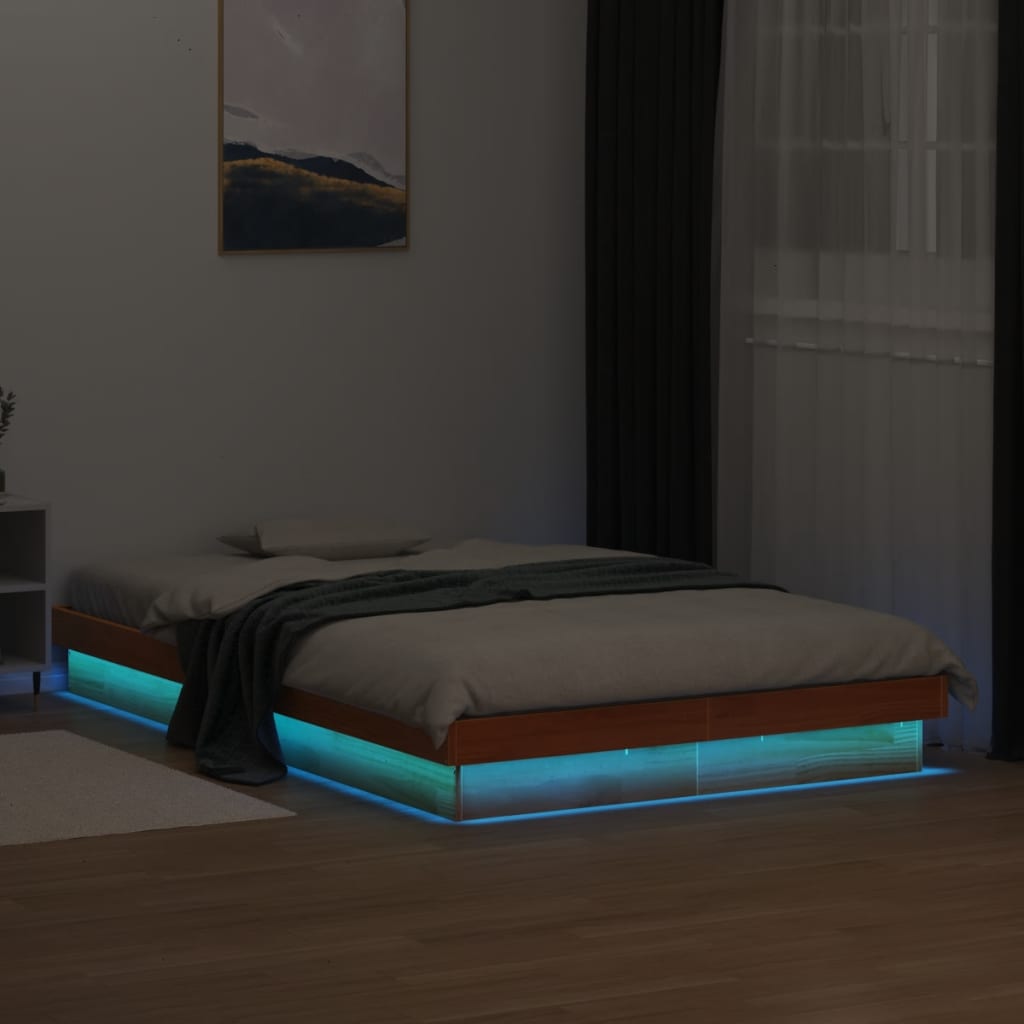 LED bed frame without mattress 140x200 cm solid wood