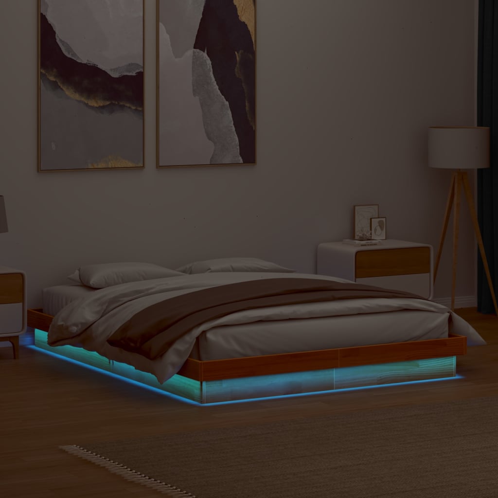 LED bed frame without mattress 150x200 cm solid wood