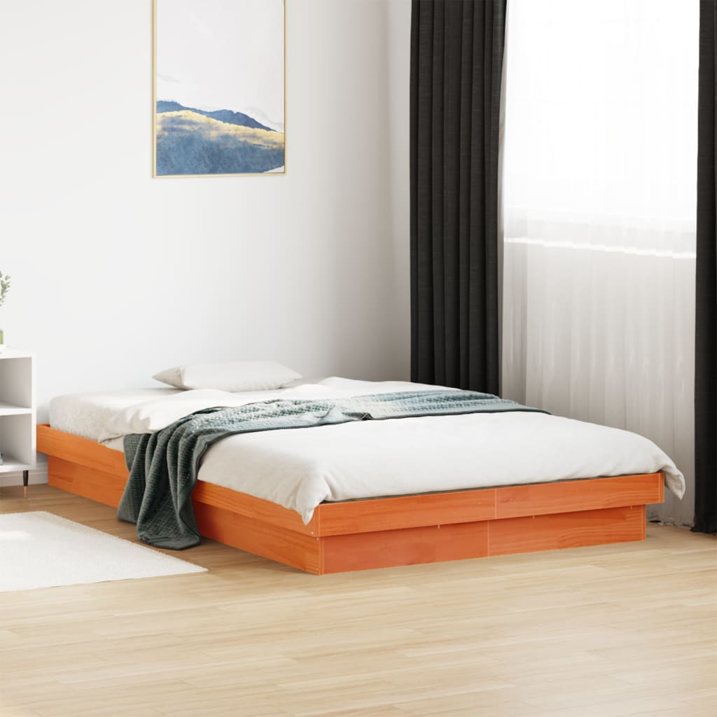 LED bed frame without mattress 140x190 cm solid wood