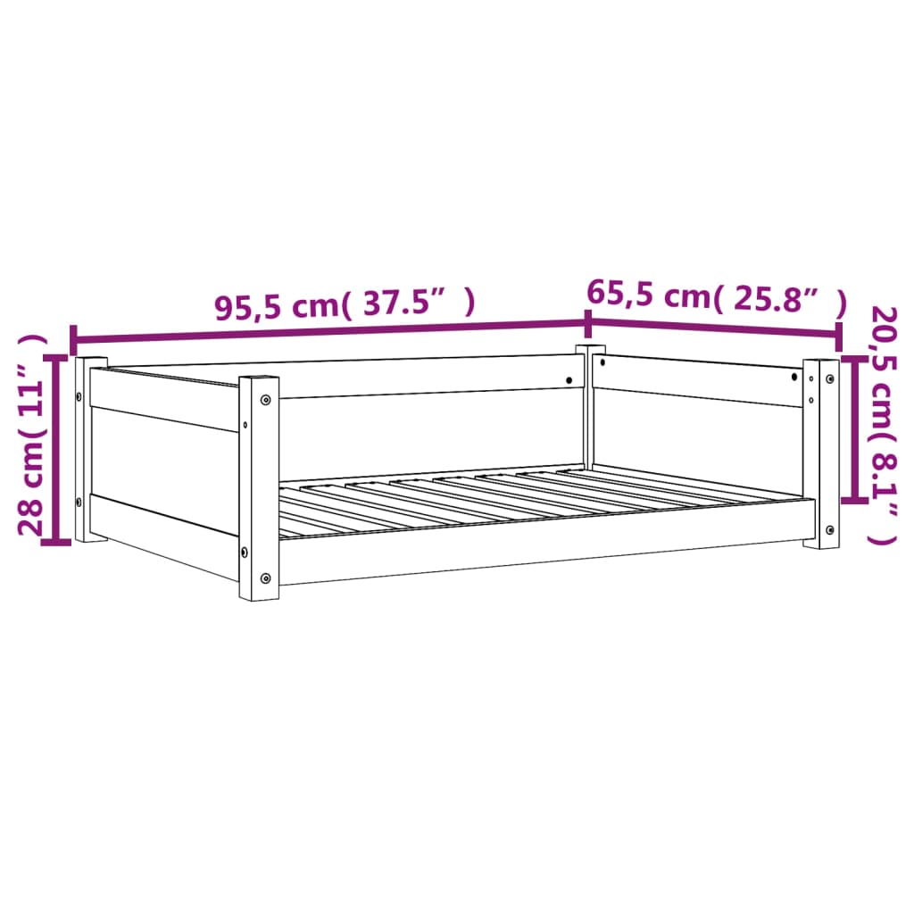 Hundebett aus braunem Wachs, 95,5 x 65,5 x 28 cm, massives Kiefernholz