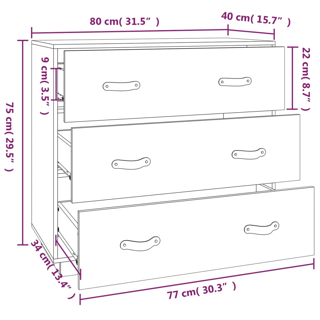 Braunes Wachs-Sideboard 80x40x75 cm aus massivem Kiefernholz