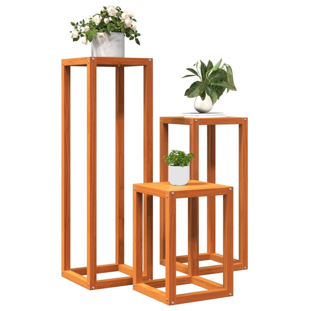 Plant stands 3 pcs brown wax solid pine wood