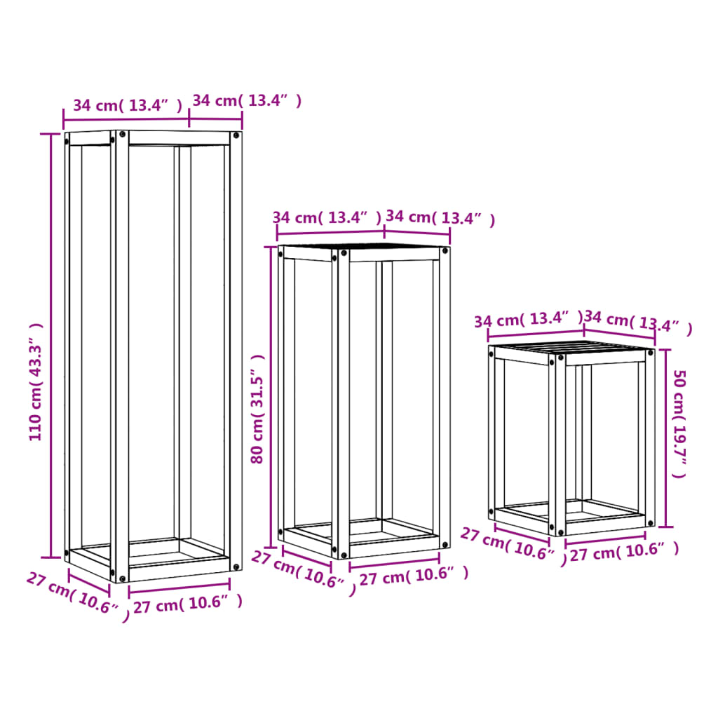 Plant stands 3 pcs brown wax solid pine wood