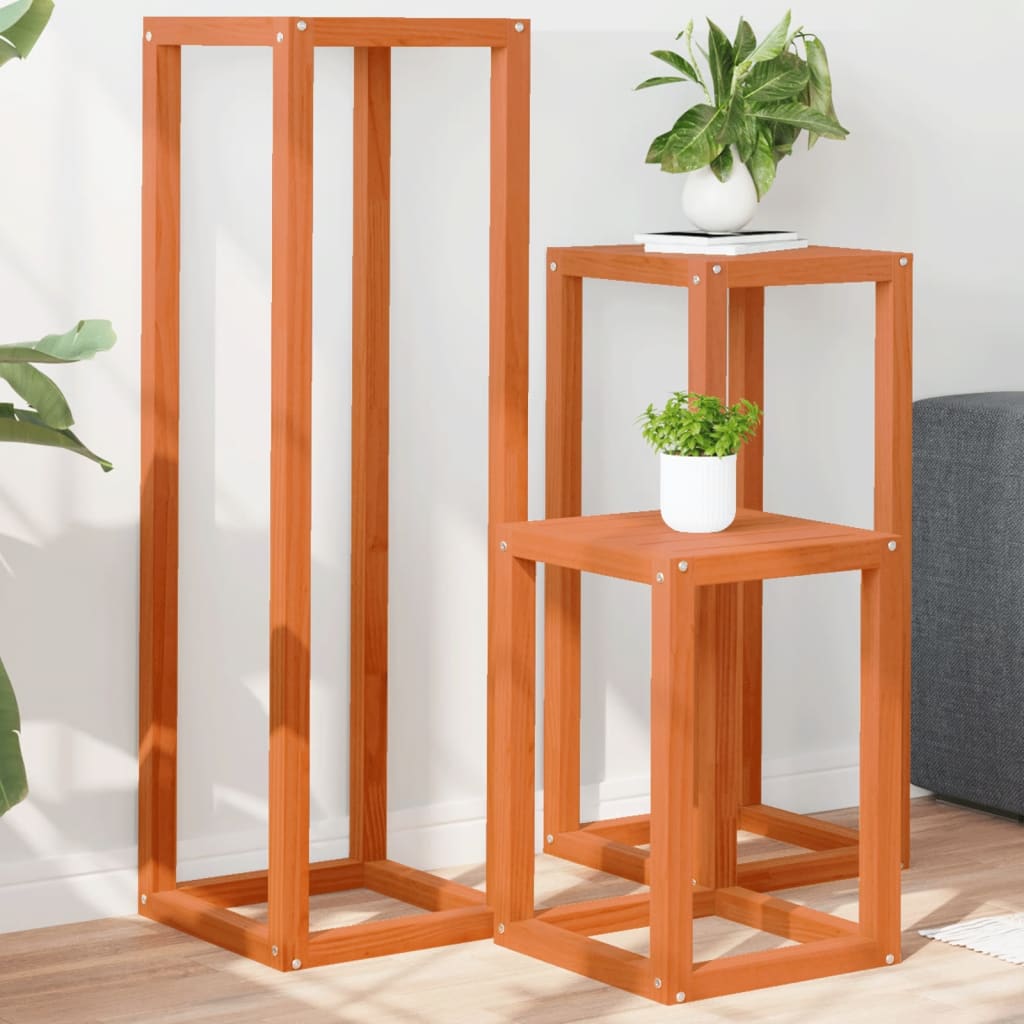 Plant stands 3 pcs brown wax solid pine wood