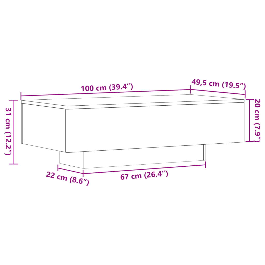 Table basse chêne sonoma 100x49,5x31 cm bois d'ingénierie