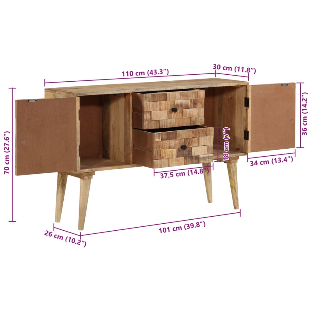 Buffet 110x30x70 cm bois massif de manguier