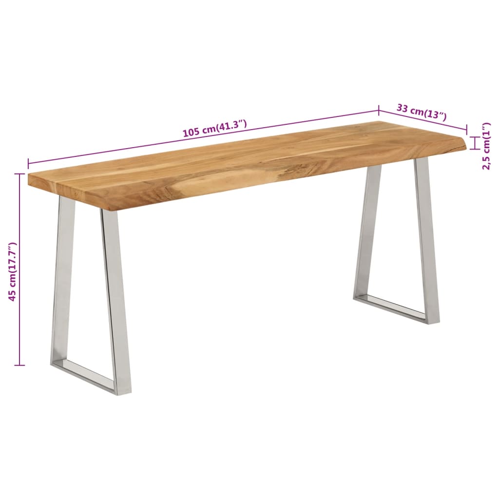 Banc avec bord vivant 105 cm bois d'acacia massif