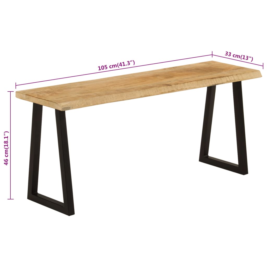 Banc avec bord vivant 105 cm bois de manguier massif