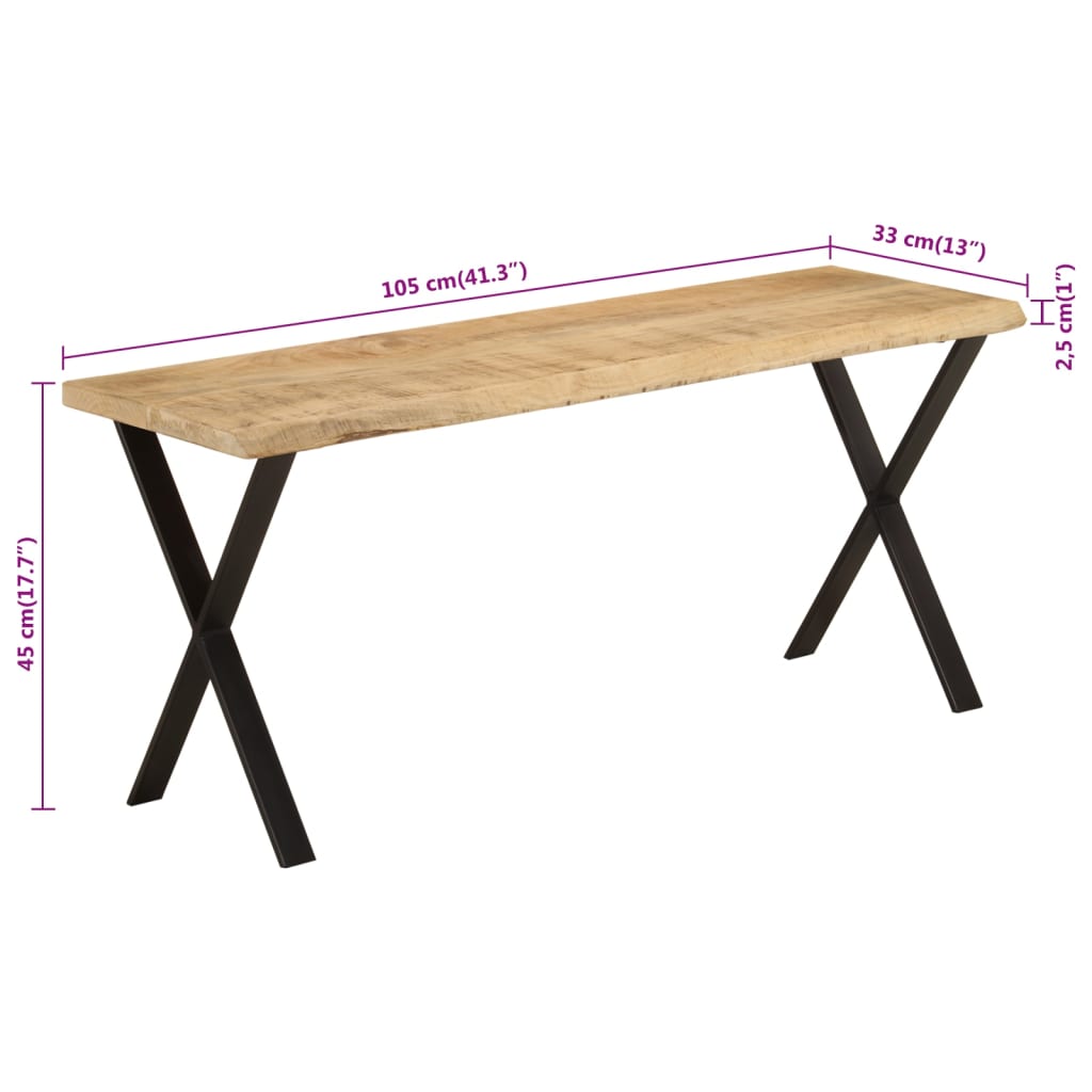 Banc avec bord vivant 105 cm bois de manguier massif