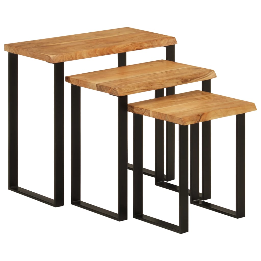 3 pcs nesting tables with live edge solid acacia wood