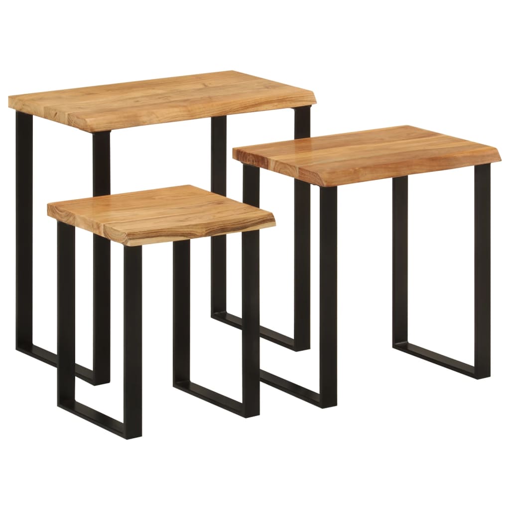 3 pcs nesting tables with live edge solid acacia wood