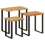 3 pcs nesting tables with live edge solid acacia wood