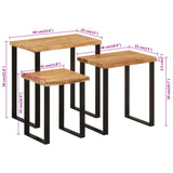 3 pcs nesting tables with live edge solid acacia wood