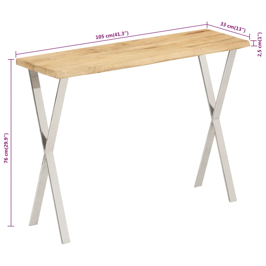 Table console à live edge 105x33x76 cm bois de manguier massif