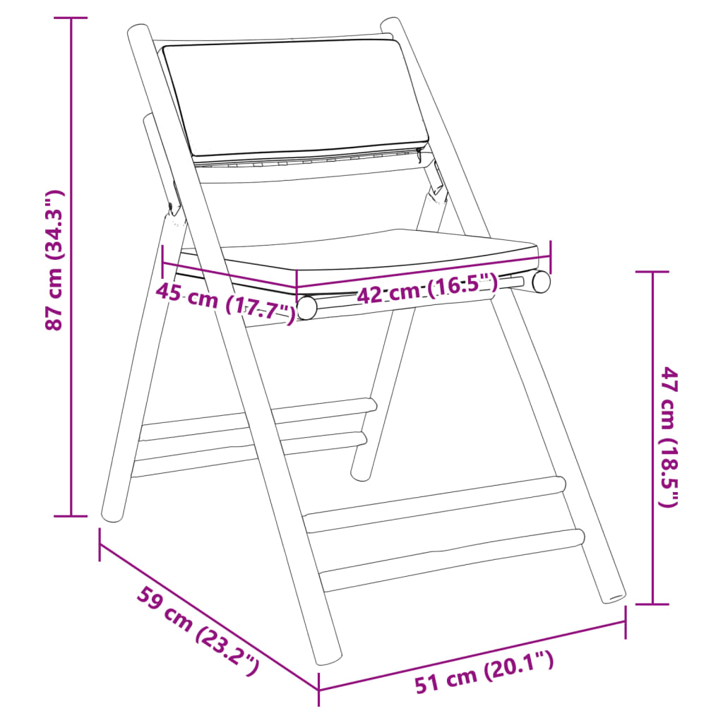 Folding Bistro Chairs Set of 4 with Cream White Cushions