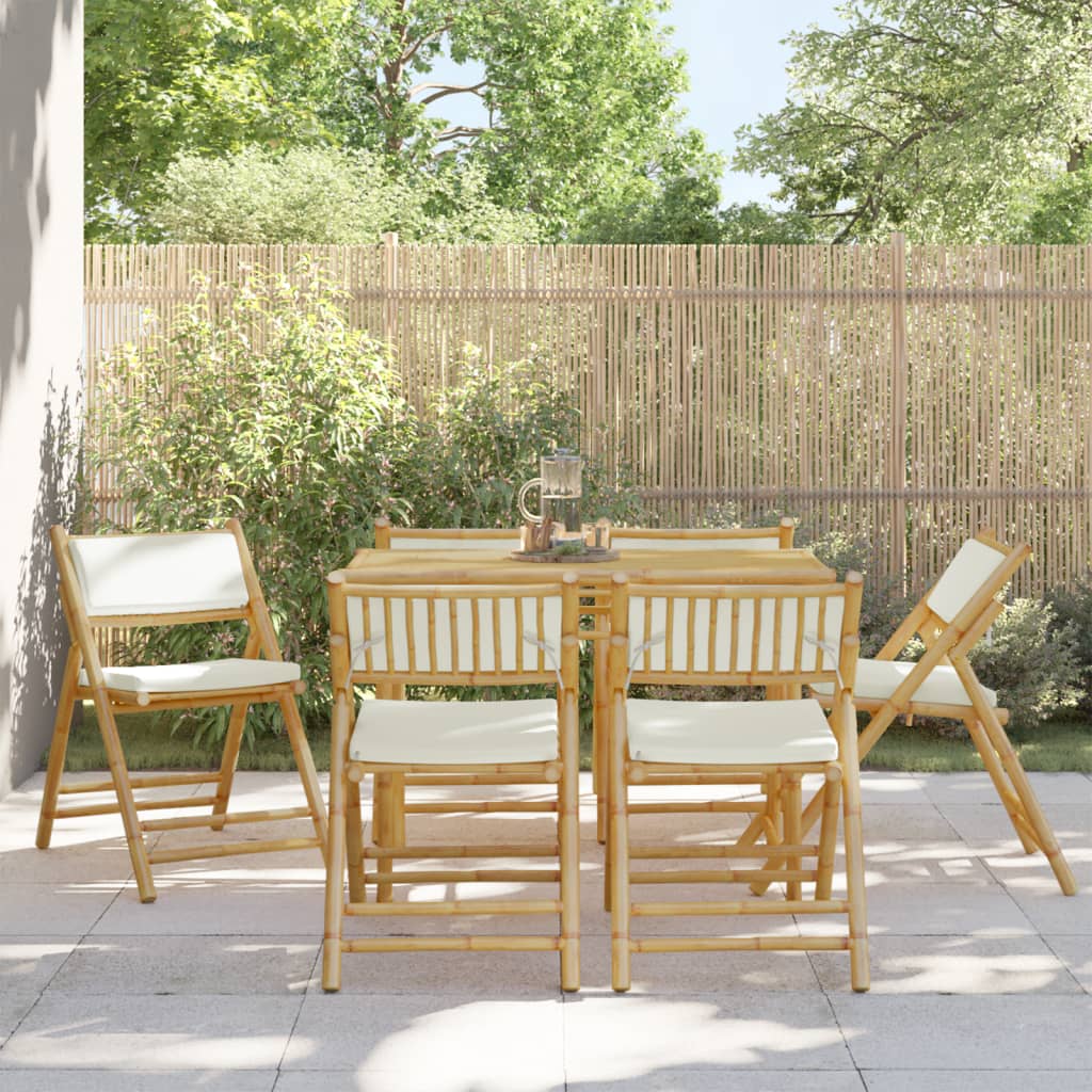 Folding Bistro Chairs Set of 6 with Cream White Cushions