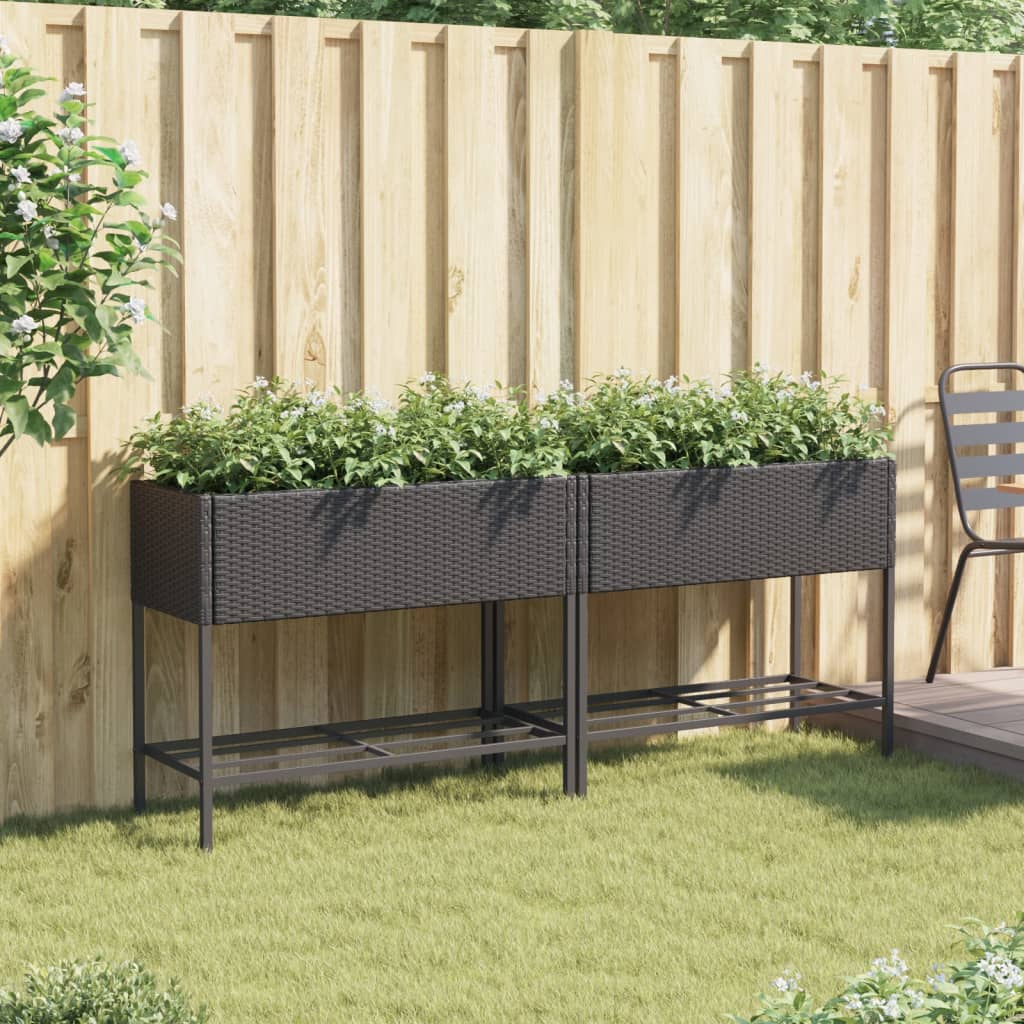 Jardinières avec étagère 2 pcs noir 90x40x75 cm résine tressée