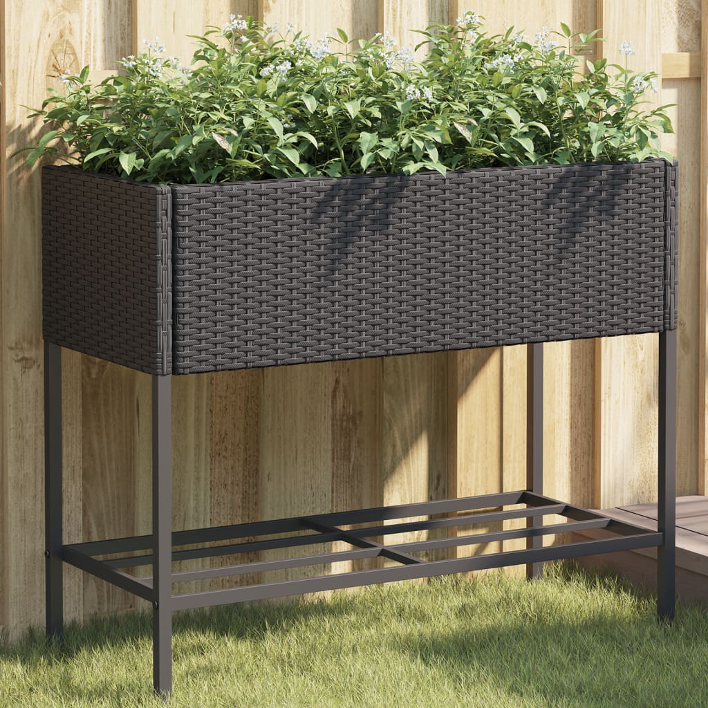 Jardinières avec étagère 2 pcs noir 90x40x75 cm résine tressée