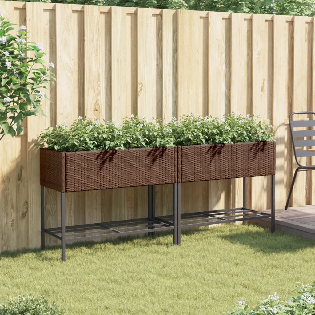 Jardinières avec étagère 2 pcs brun 90x40x75 cm résine tressée