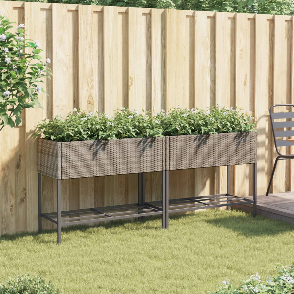 Jardinières avec étagère 2 pcs gris 90x40x75 cm résine tressée