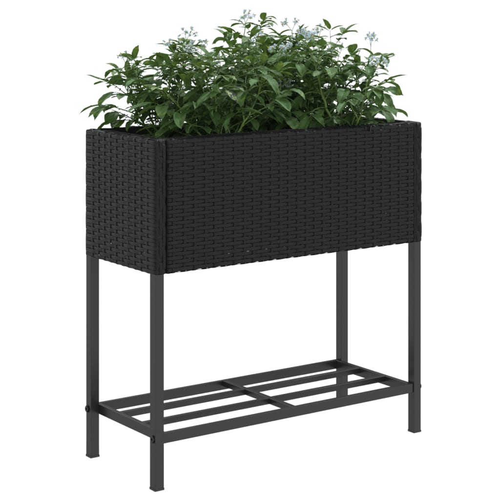 Jardinières avec étagère 2 pcs noir 70x28x70 cm résine tressée