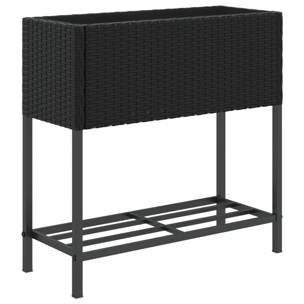 Jardinières avec étagère 2 pcs noir 70x28x70 cm résine tressée