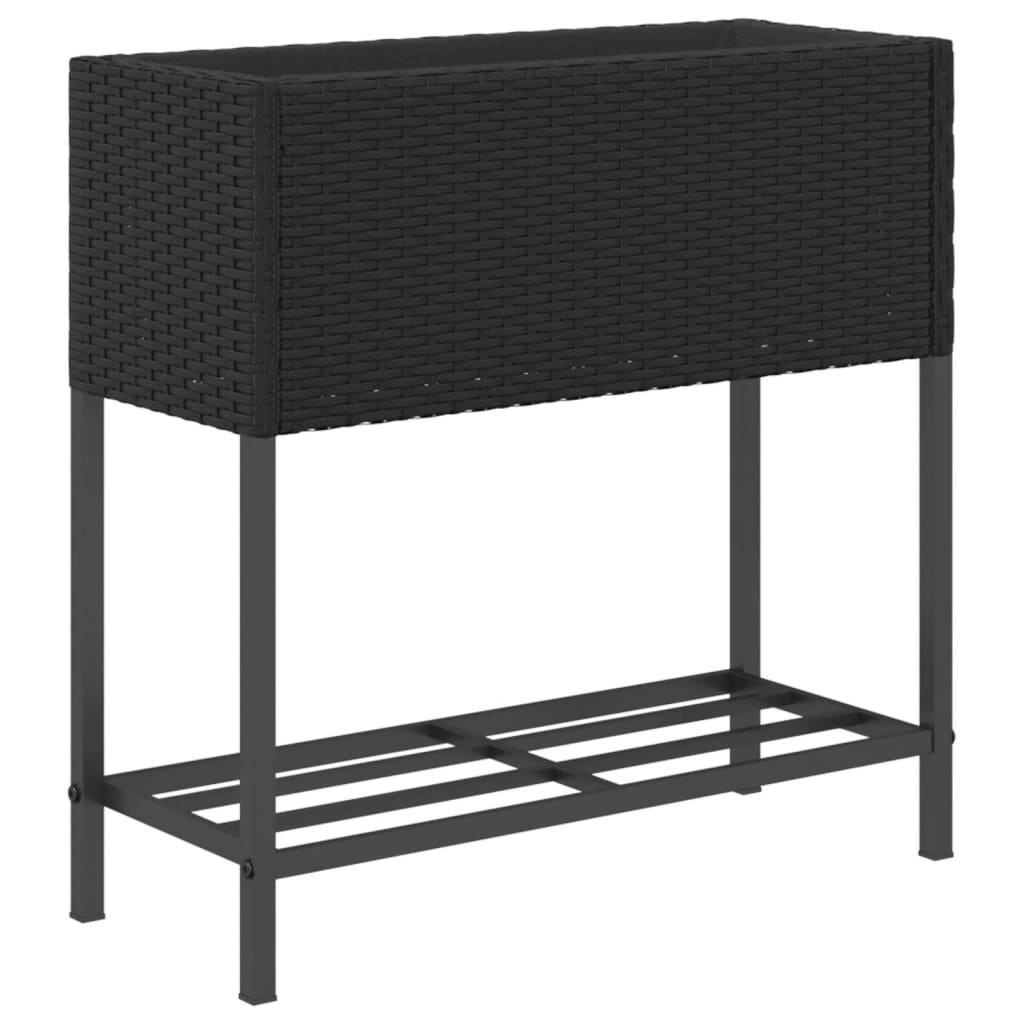 Jardinières avec étagère 2 pcs noir 70x28x70 cm résine tressée