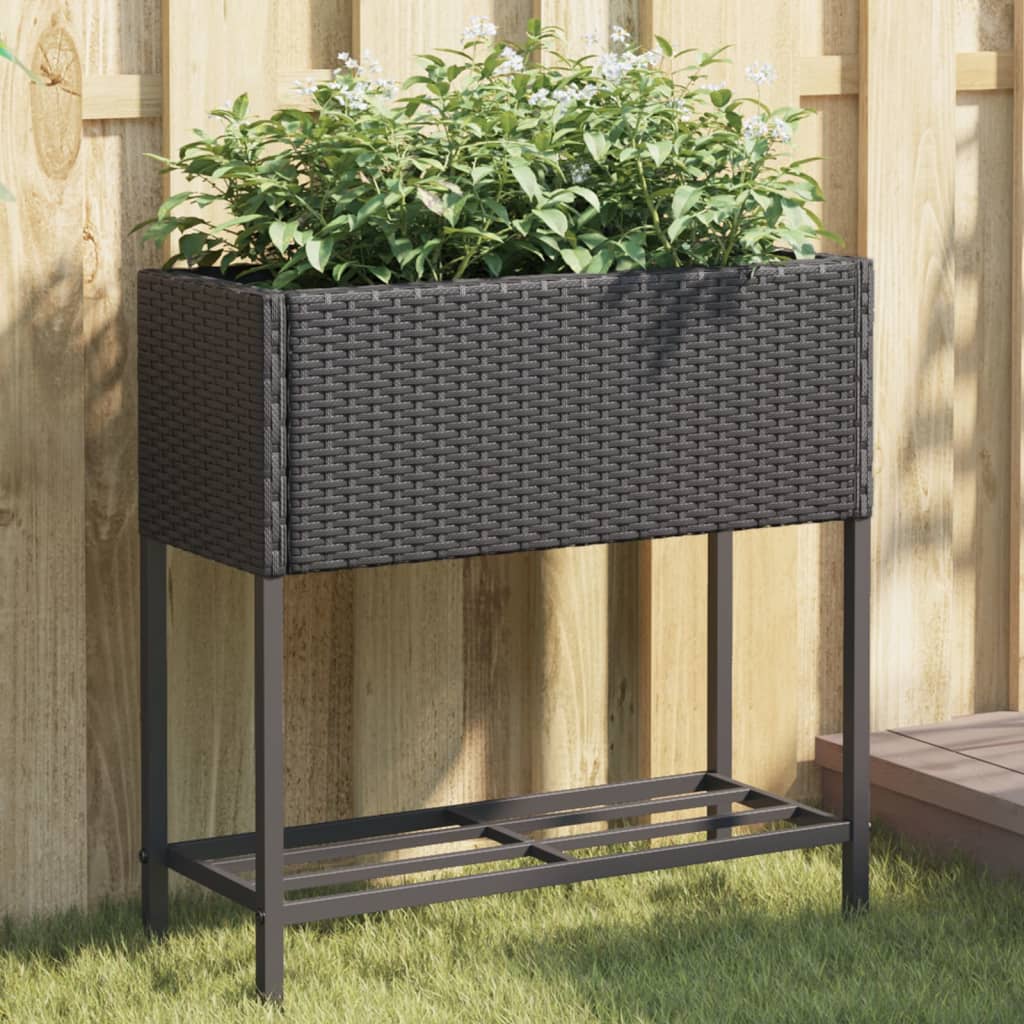 Jardinières avec étagère 2 pcs noir 70x28x70 cm résine tressée