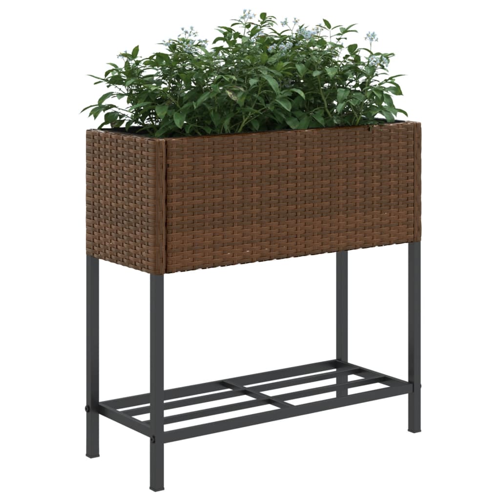 Jardinières avec étagère 2 pcs brun 70x28x70 cm résine tressée