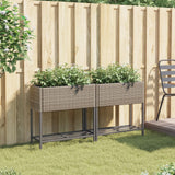 Jardinières avec étagère 2 pcs gris 70x28x70 cm résine tressée