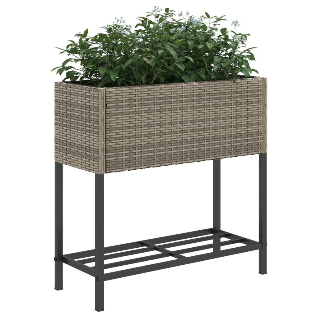 Jardinières avec étagère 2 pcs gris 70x28x70 cm résine tressée