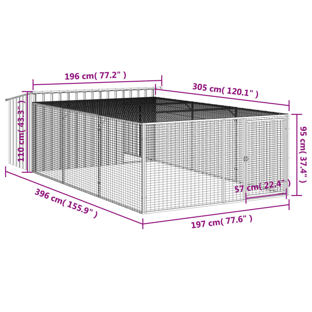 Niche pour chien avec cour anthracite 197x396x110 cm